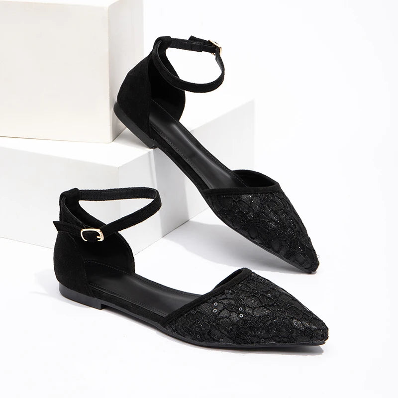 Low Price Wholesale Women's Flat Shoes Black Elegant Toe Flat Shoes Temperament Pointed Sexy Sandals