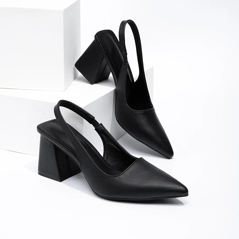 Women's Summer Casual Heels Sandal Style High Heel Slingback Peep-toe Pumps Genuine Leather