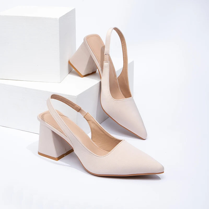 Women's Summer Casual Heels Sandal Style High Heel Slingback Peep-toe Pumps Genuine Leather