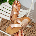 Fashion Women's Cork Insole Sandals, Adjustable Strap Toe Loop Slides, Comfortable Summer Shoes