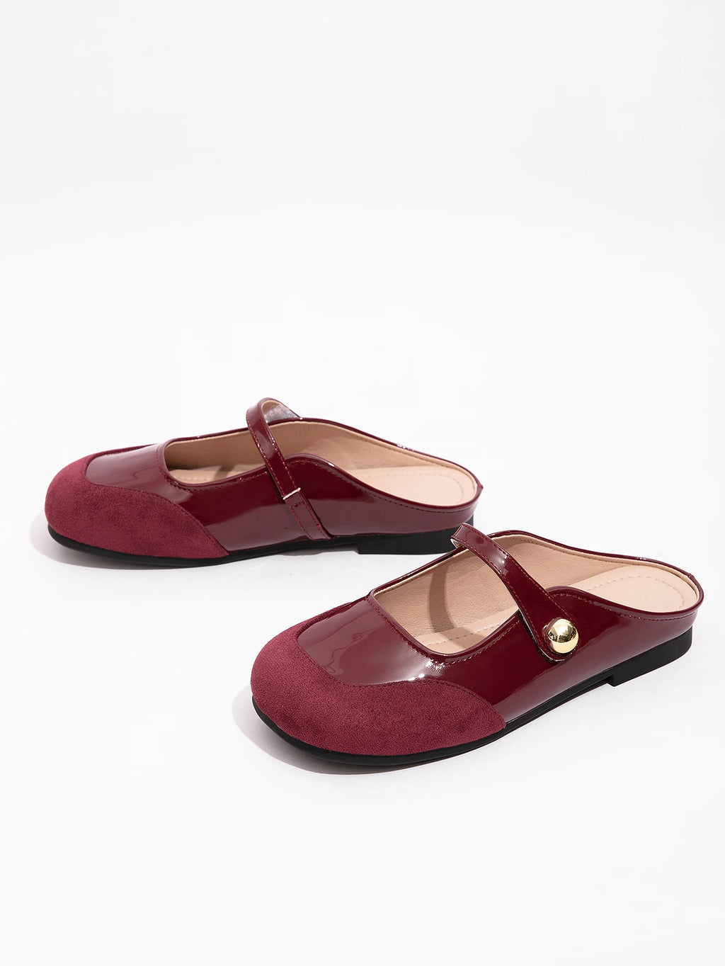 Wholesale French-style Baotou Half Slip-on Red Mary Jane Shoes for Women Soft Leather Spring Summer Shallow Mouth Clogs Mules