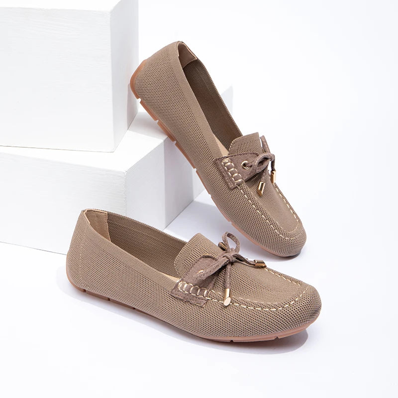Wholesale Elegant Lady Ballet Flats Casual Women Shoes Anti-slip Round Toe Suede Upper Office Bow Flat Shoes