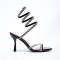 Sexy Black High Heels Serpentine Wrapped Water Diamond Sandals Fashion Party Women's High Heels