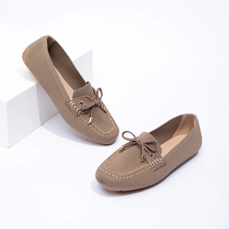 Wholesale Elegant Lady Ballet Flats Casual Women Shoes Anti-slip Round Toe Suede Upper Office Bow Flat Shoes