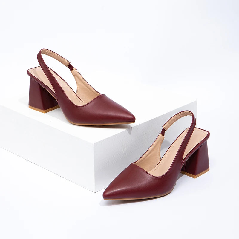 Women's Summer Casual Heels Sandal Style High Heel Slingback Peep-toe Pumps Genuine Leather