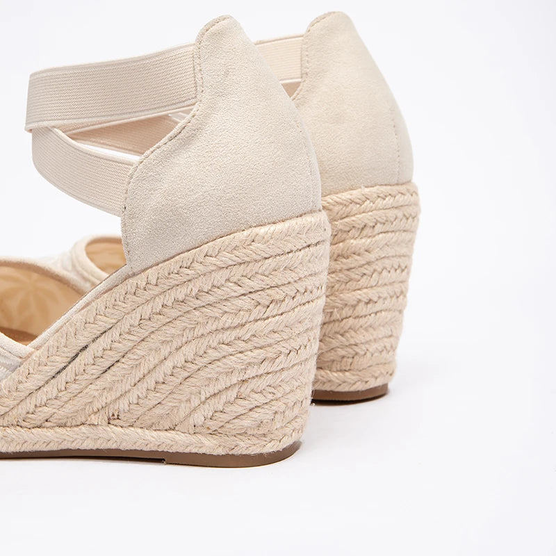Fashion Walking Style Women's Lace up Height Increasing Sandals Closed Toe Wedge Sandals Sexy Lace up Thick Soled High Heels