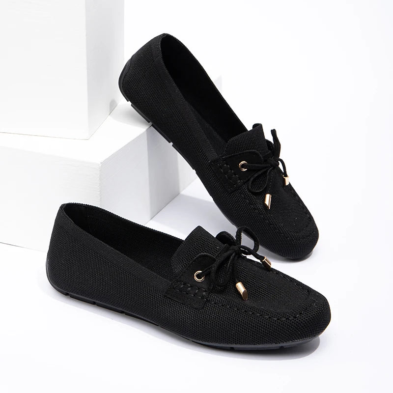 Wholesale Elegant Lady Ballet Flats Casual Women Shoes Anti-slip Round Toe Suede Upper Office Bow Flat Shoes