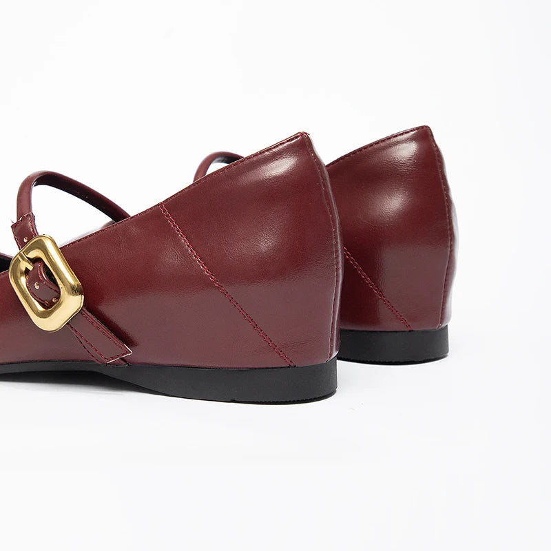 Pointed Toe Hidden Insole Height Increase Mary Jane Shoes - Black PU