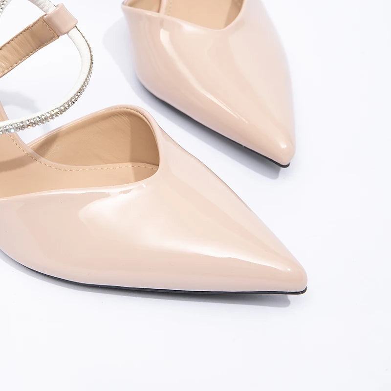 Closed Toe Stiletto High Heels for Women Spring Summer New Backless Rhinestone Elegant Pointed Open Ladies Shoes
