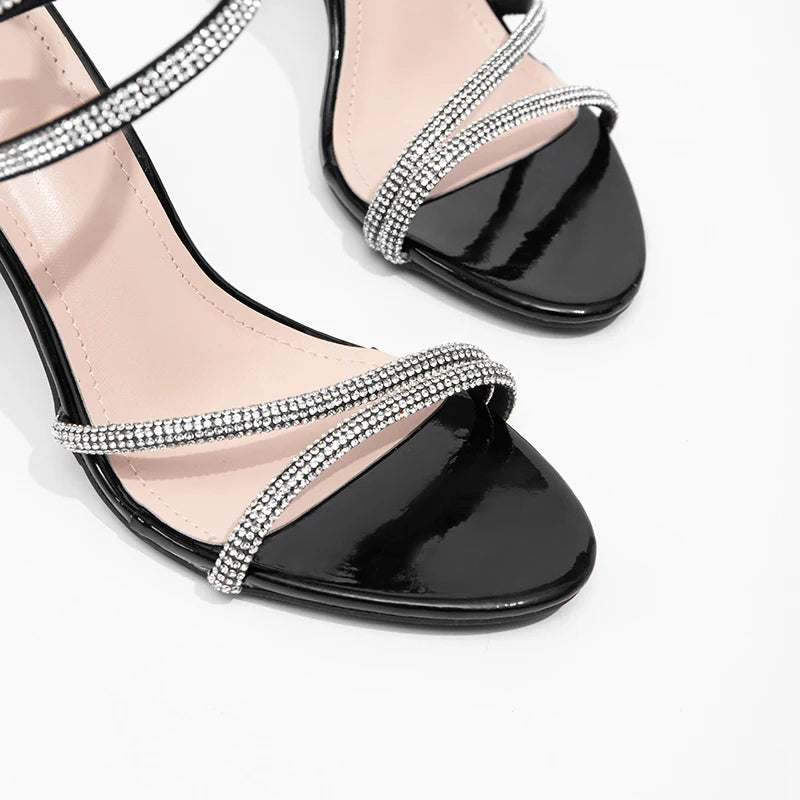 Sexy Black High Heels Serpentine Wrapped Water Diamond Sandals Fashion Party Women's High Heels
