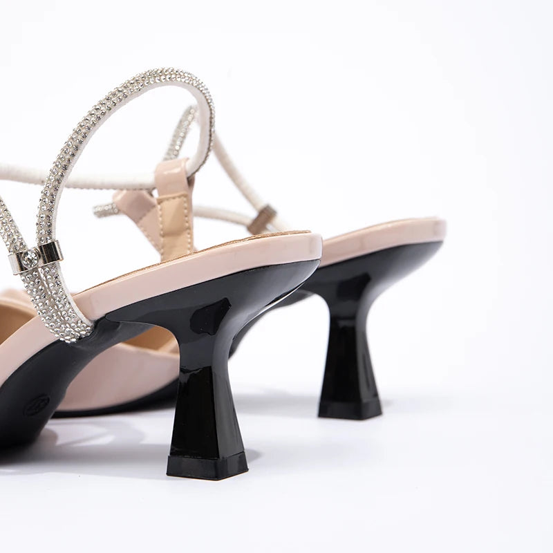 Closed Toe Stiletto High Heels for Women Spring Summer New Backless Rhinestone Elegant Pointed Open Ladies Shoes
