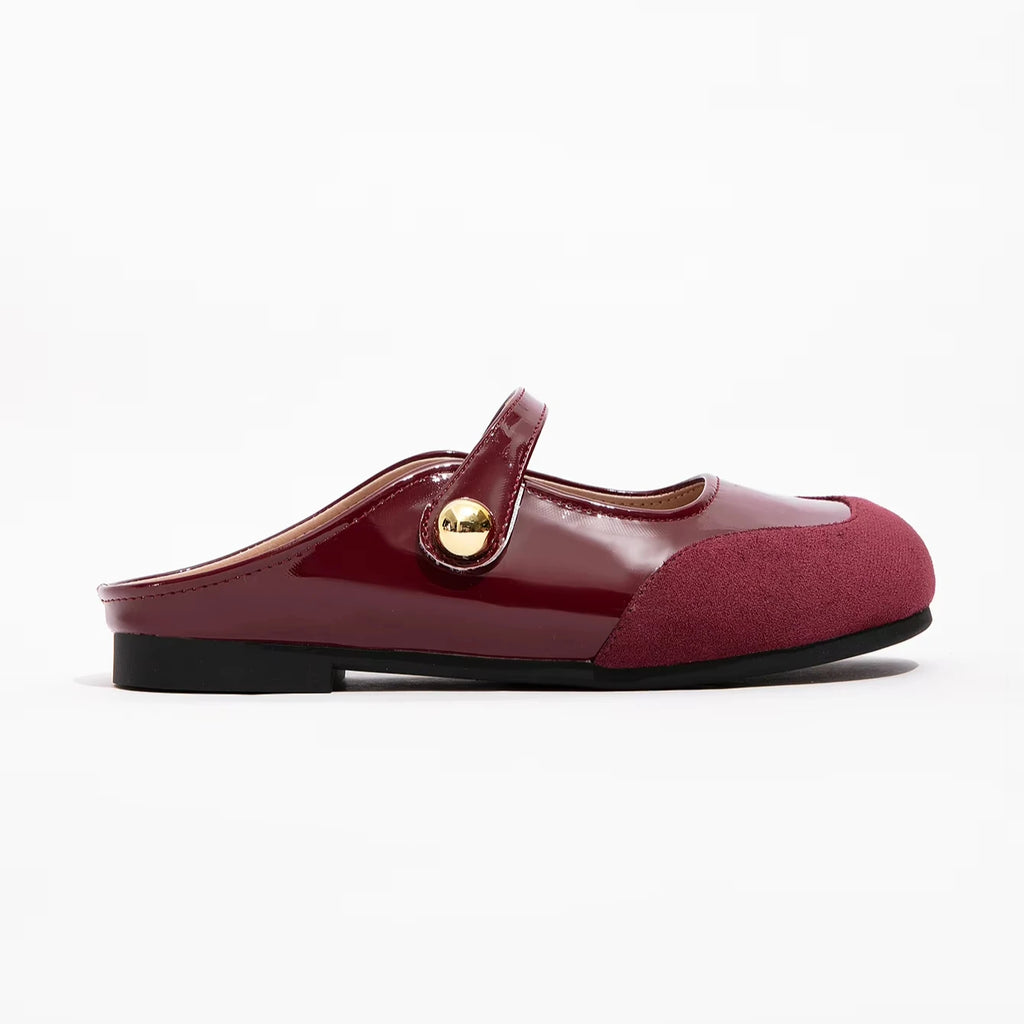 Wholesale French-style Baotou Half Slip-on Red Mary Jane Shoes for Women Soft Leather Spring Summer Shallow Mouth Clogs Mules
