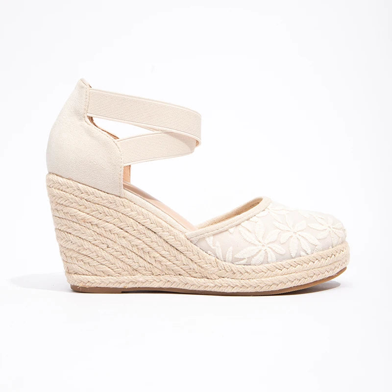 Fashion Walking Style Women's Lace up Height Increasing Sandals Closed Toe Wedge Sandals Sexy Lace up Thick Soled High Heels