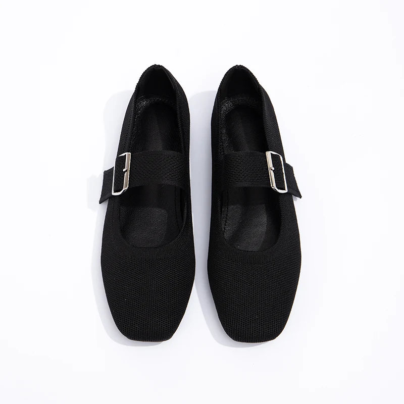 Black Knitted Mom Single Shoe Temperament Versatile Spring and Summer Flat Shoes Soft Soled Casual Women's Shoes