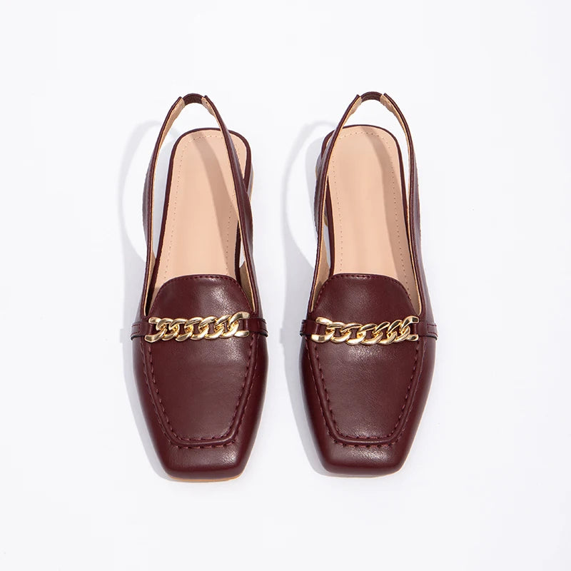 Women's New Thick Heel Sheepskin Flat Dress Shoes With Square Toe Slip-on Closure Casual Sandals for Summer and Autumn