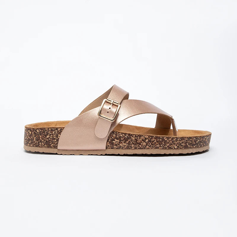 Hot Selling Women's Cork Sandals, Adjustable Strap Toe Ring Slides, Non-Slip Casual Slippers for Outdoor