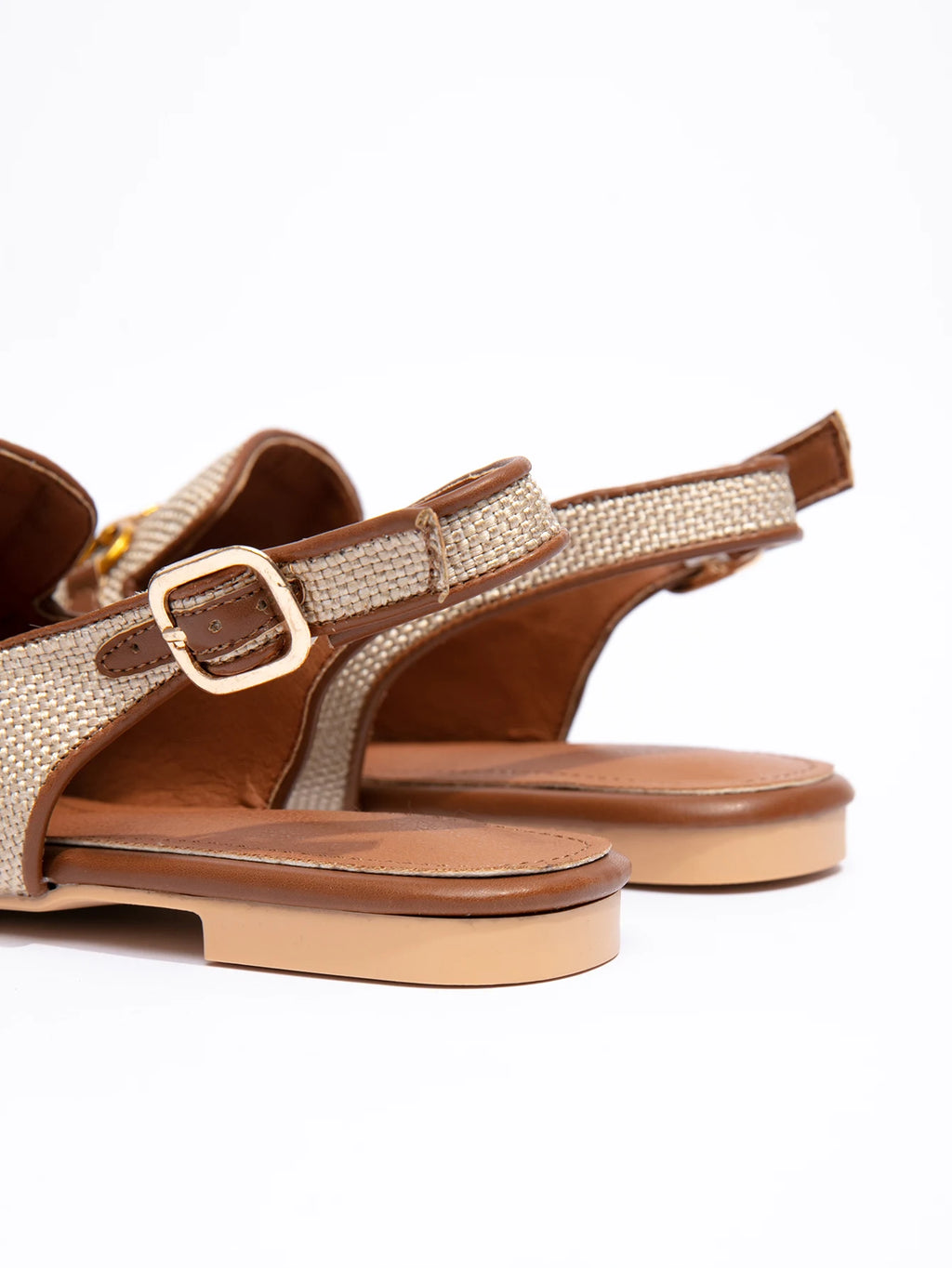 Elegant Women Square Toe Slingback Loafers, Metal Buckle Flat Casual Shoes, Breathable Fabric Daily Wear Sandals