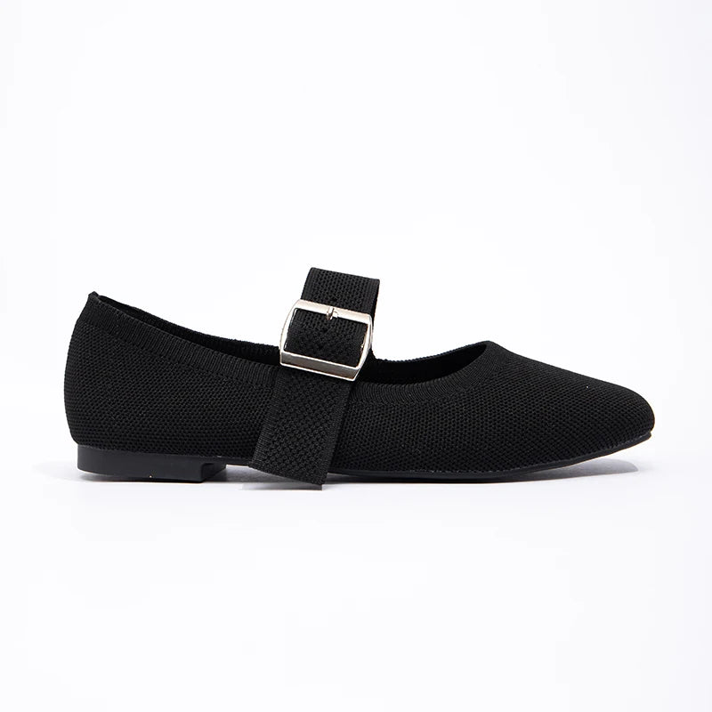 Black Knitted Mom Single Shoe Temperament Versatile Spring and Summer Flat Shoes Soft Soled Casual Women's Shoes