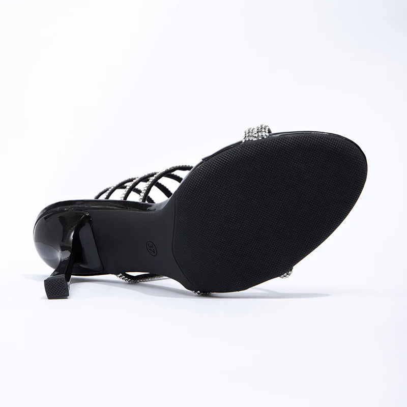 Sexy Black High Heels Serpentine Wrapped Water Diamond Sandals Fashion Party Women's High Heels
