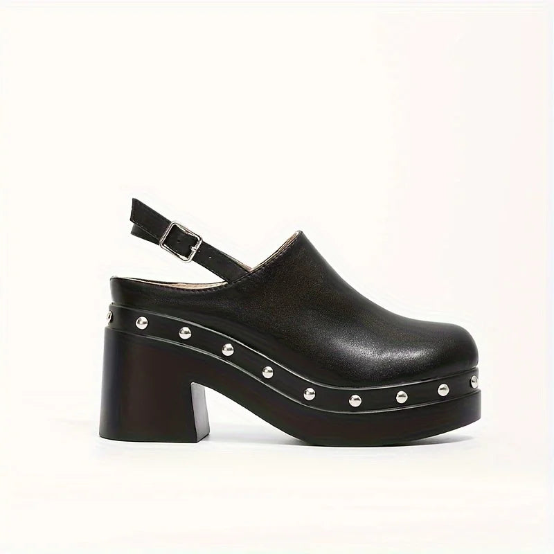 Sandals Women's Thick Heel New Anti slip Ladies' Middle High Heels Fashion Black Rivet Women's Height Increasing Sandals