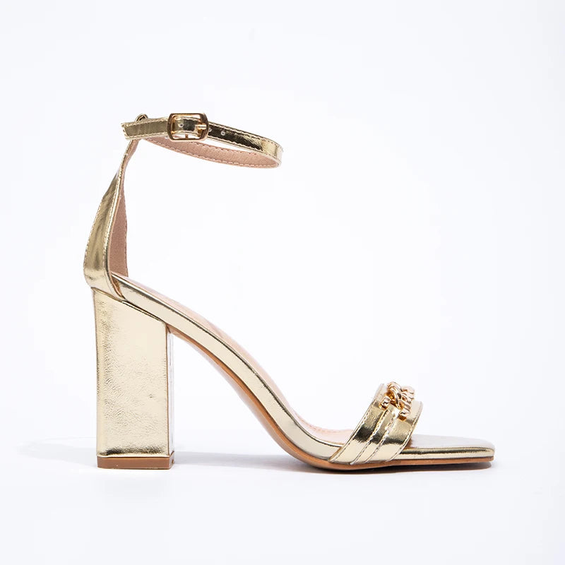 Gold High Heels Women's Sandals Fashion Comfortable Open Toe Square Head Thick Shoes for Women