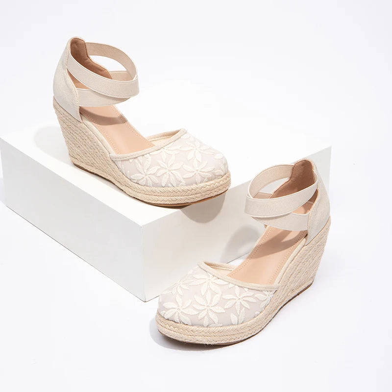 Fashion Walking Style Women's Lace up Height Increasing Sandals Closed Toe Wedge Sandals Sexy Lace up Thick Soled High Heels