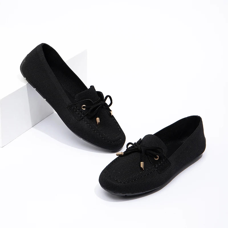 Wholesale Elegant Lady Ballet Flats Casual Women Shoes Anti-slip Round Toe Suede Upper Office Bow Flat Shoes
