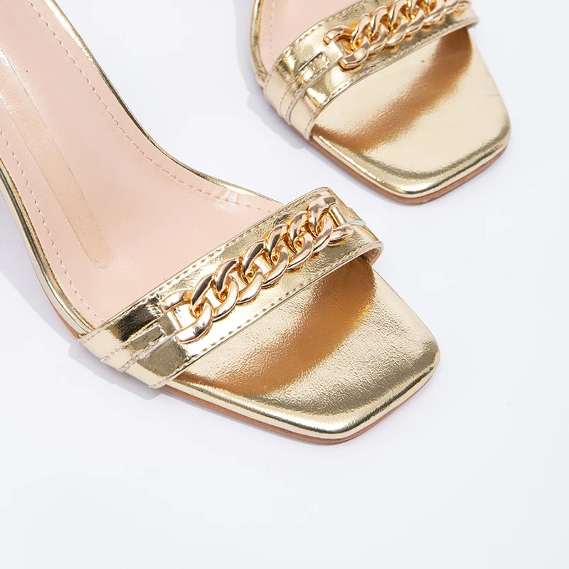 Gold High Heels Women's Sandals Fashion Comfortable Open Toe Square Head Thick Shoes for Women