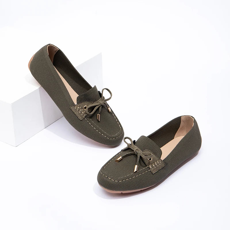 Wholesale Elegant Lady Ballet Flats Casual Women Shoes Anti-slip Round Toe Suede Upper Office Bow Flat Shoes