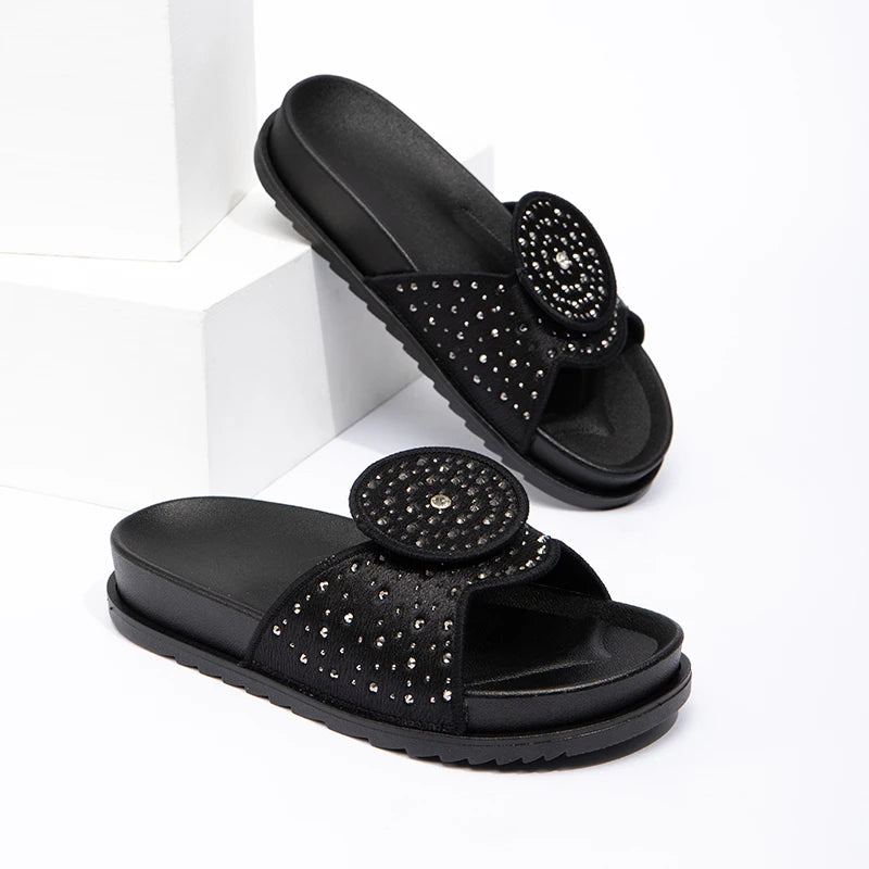Latest Women's Soft Slippers and Sandals Summer and Spring Women's Fashion Shining Luxury Flat Slippers