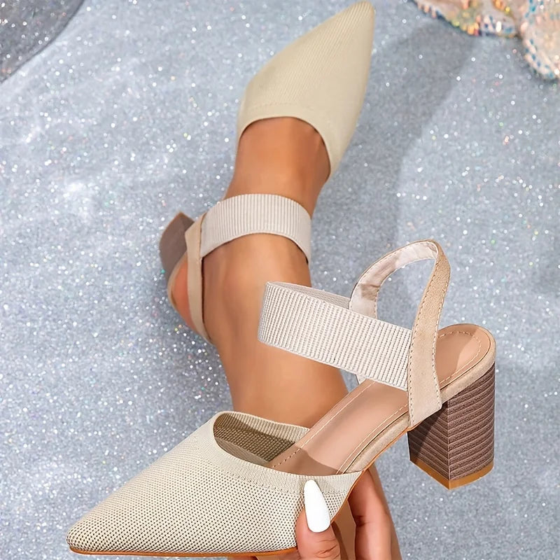 High Quality Plus Size Women's High Heels Beige Temperament Ladies' Party High Heels Sandals Summer Women's Work Shoes