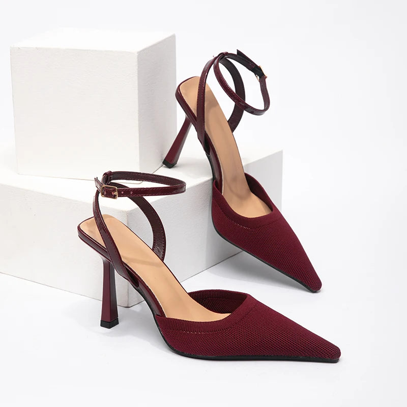 High-appearance-level Pointed-toe Wear-resistant Fabric Breathable and Anti-slip Heel Shoes for Dating Fashion