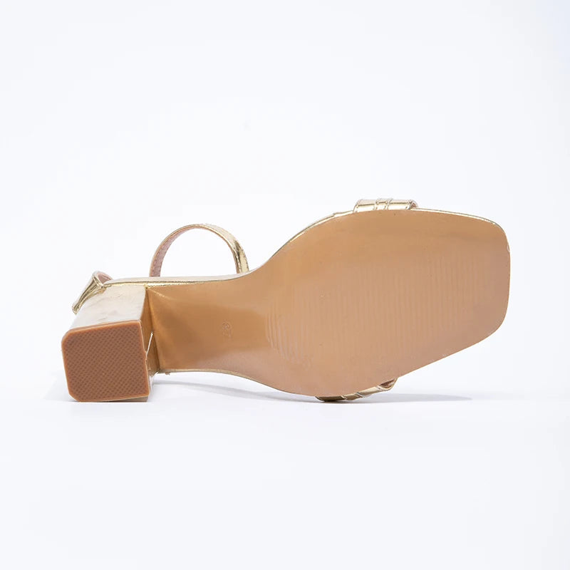 Gold High Heels Women's Sandals Fashion Comfortable Open Toe Square Head Thick Shoes for Women