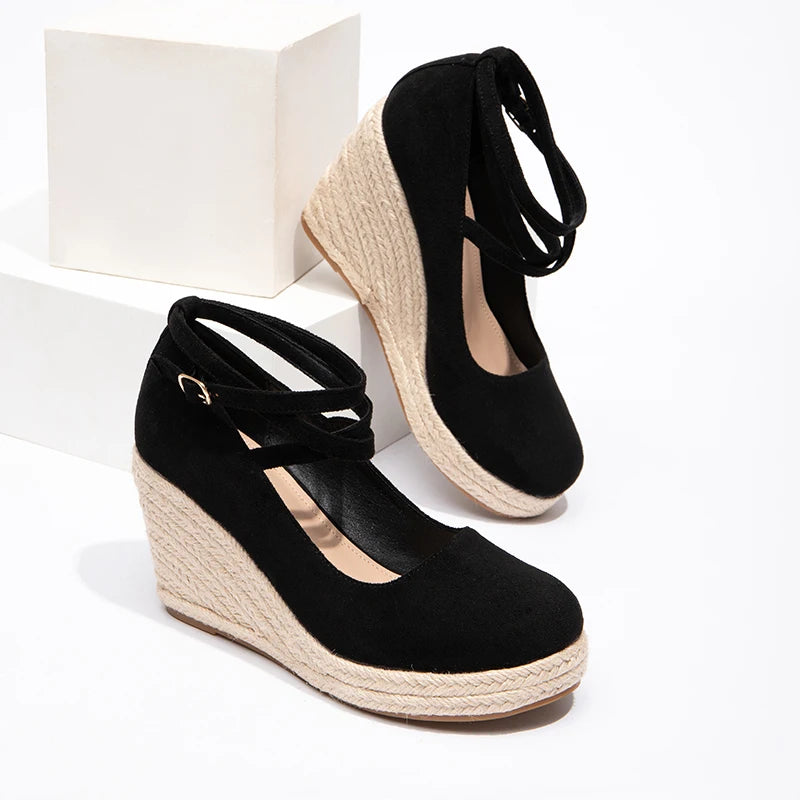 New Fashion Women's Closed Toe Slope Heel Sandals Thick Bottom Ankle Strap Wedge Sandals Summer Ladies Sandals