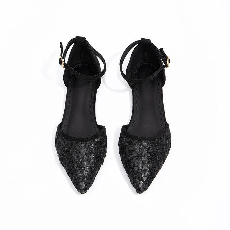 Low Price Wholesale Women's Flat Shoes Black Elegant Toe Flat Shoes Temperament Pointed Sexy Sandals