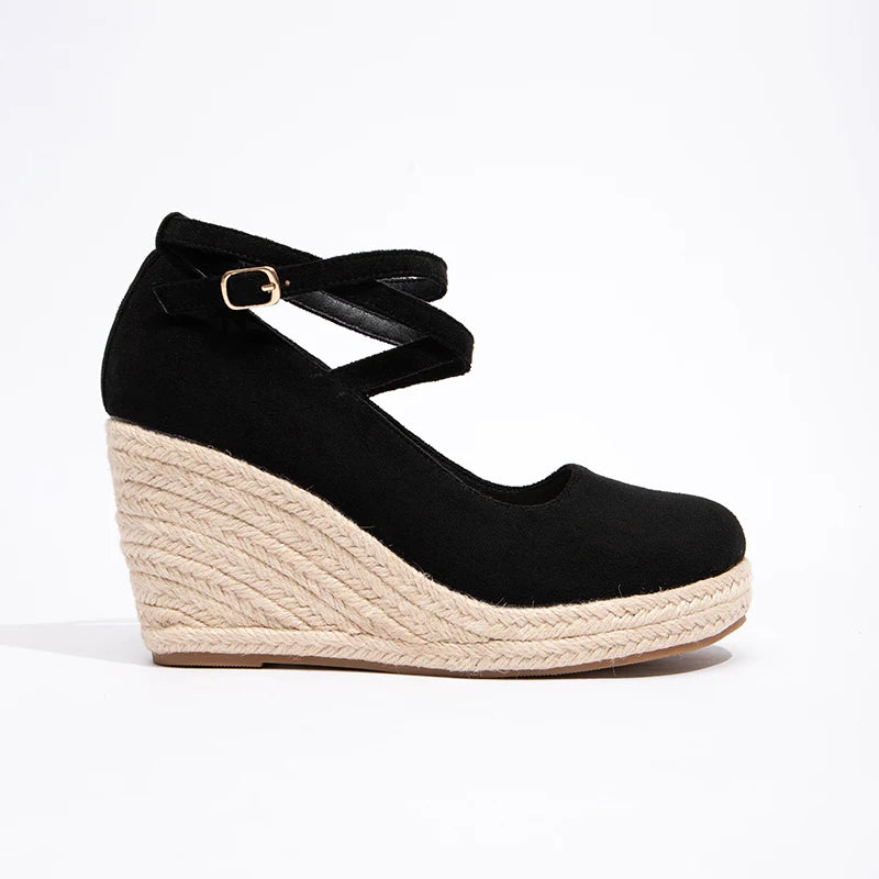 New Fashion Women's Closed Toe Slope Heel Sandals Thick Bottom Ankle Strap Wedge Sandals Summer Ladies Sandals
