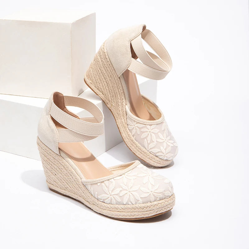Fashion Walking Style Women's Lace up Height Increasing Sandals Closed Toe Wedge Sandals Sexy Lace up Thick Soled High Heels