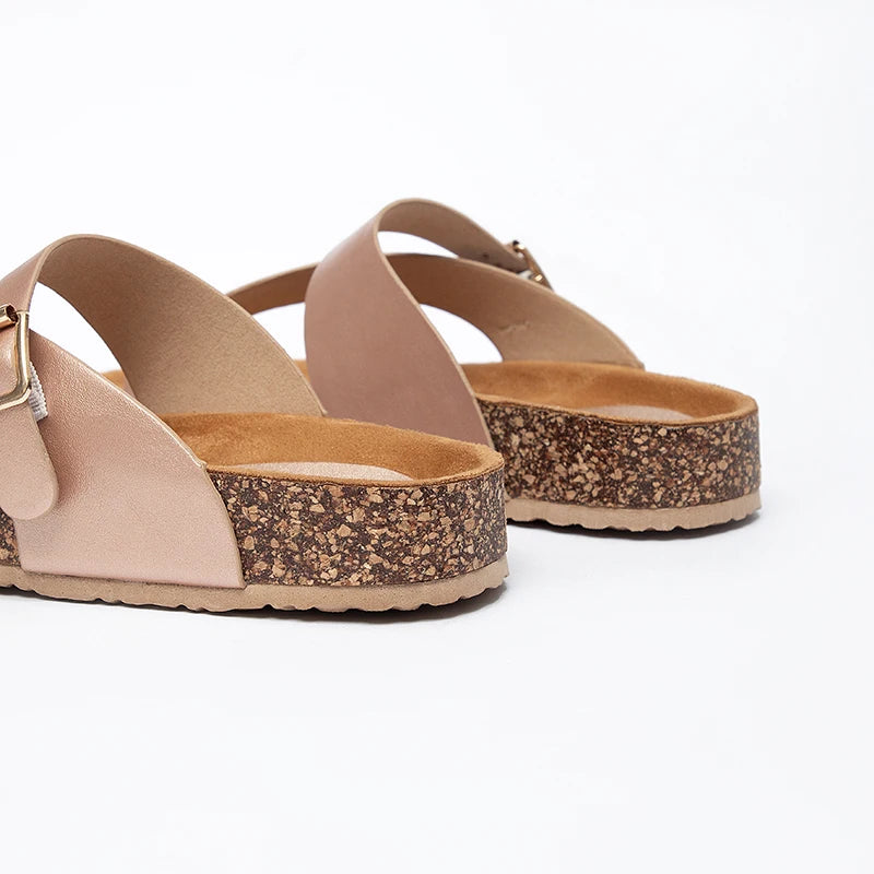 Hot Selling Women's Cork Sandals, Adjustable Strap Toe Ring Slides, Non-Slip Casual Slippers for Outdoor