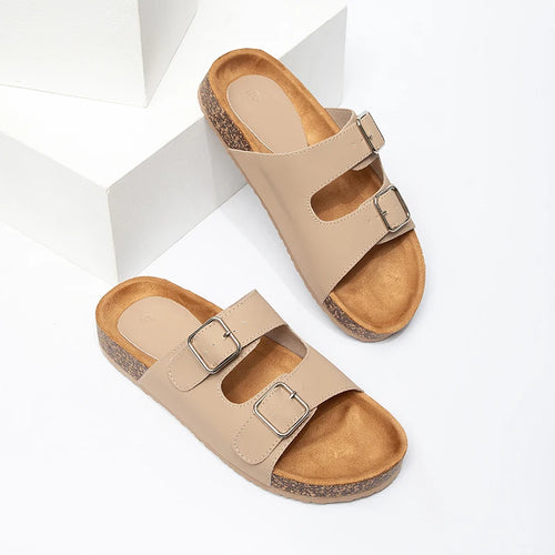 Beige Open Toe Low Heel heeled sandals for women, front view