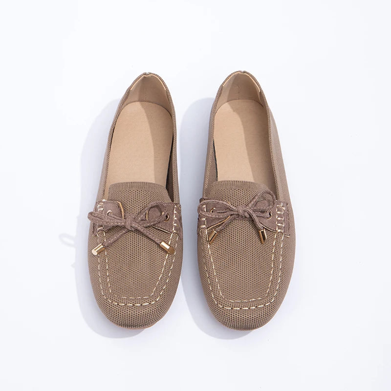 Wholesale Elegant Lady Ballet Flats Casual Women Shoes Anti-slip Round Toe Suede Upper Office Bow Flat Shoes