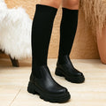Luxury Style Ladies Women's Over-the-Knee Boots Stretchy Knitted Fabric Thigh High with Round Toe Winter Season