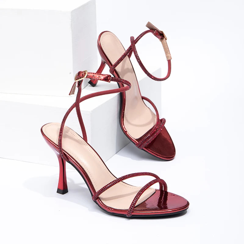 New Women's Fashion Elegant Summer Sandals Open Toed Ball Evening Formal Ladies High Heels Sexy Red Ladies High Heels