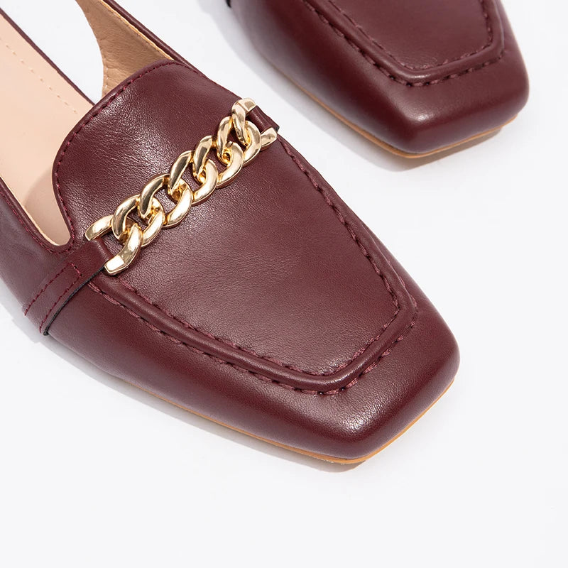 Women's New Thick Heel Sheepskin Flat Dress Shoes With Square Toe Slip-on Closure Casual Sandals for Summer and Autumn