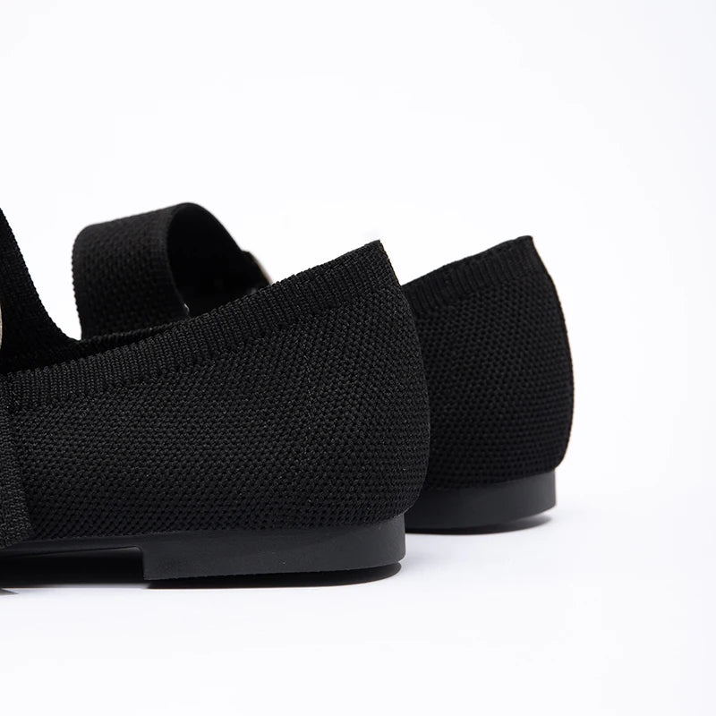 Black Knitted Mom Single Shoe Temperament Versatile Spring and Summer Flat Shoes Soft Soled Casual Women's Shoes