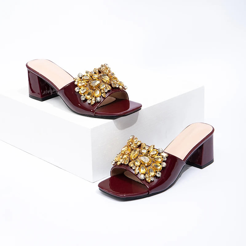 New square Toe Thick Heel Sexy Women's High Heels Black Ladies' slippers Fashionable Large-sized Women's Summer slippers