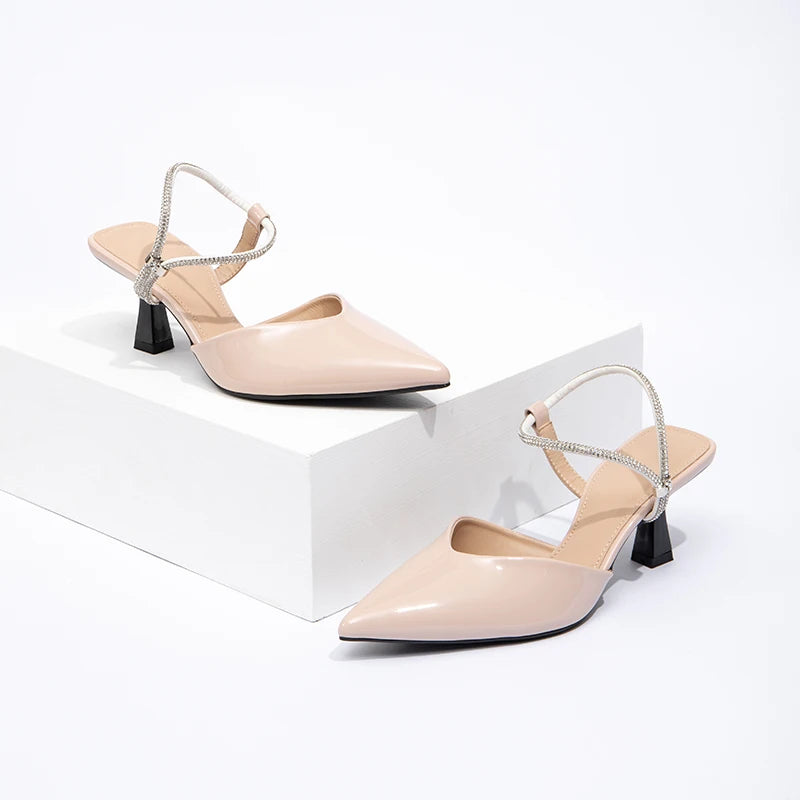 Closed Toe Stiletto High Heels for Women Spring Summer New Backless Rhinestone Elegant Pointed Open Ladies Shoes