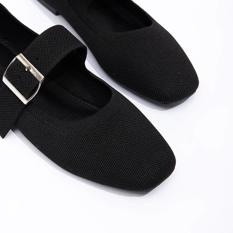 Black Knitted Mom Single Shoe Temperament Versatile Spring and Summer Flat Shoes Soft Soled Casual Women's Shoes
