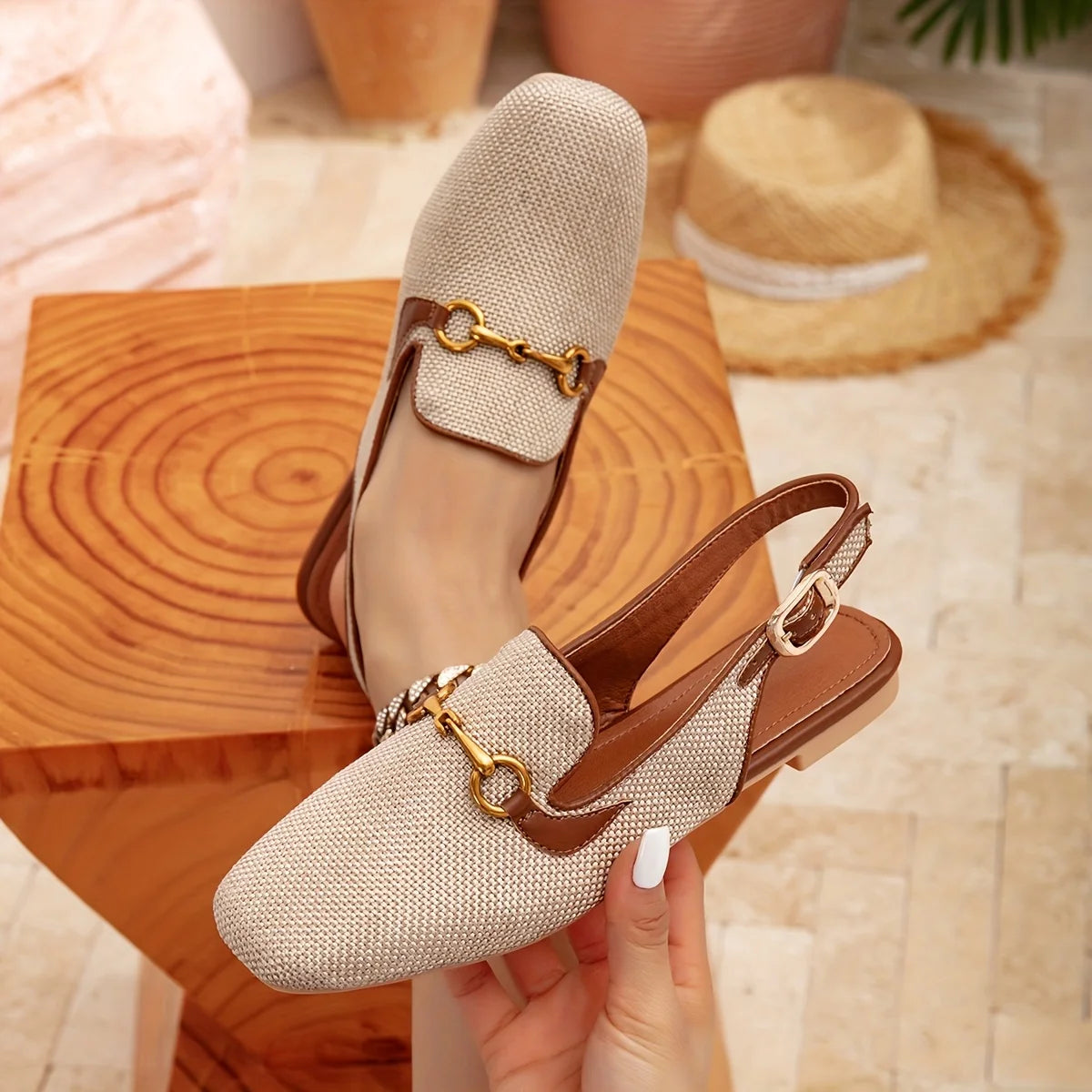 Ladies' Summer Low Heeled Sandals with Sexy Exposed Straps Buckle Decoration slip Cover Waterproof Ladies' Sandals
