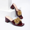 Fashion Trendy Rhinestone Square Toe High-heeled Sandals Spring/Summer Women's Shoes with PU Upper Thick Heel