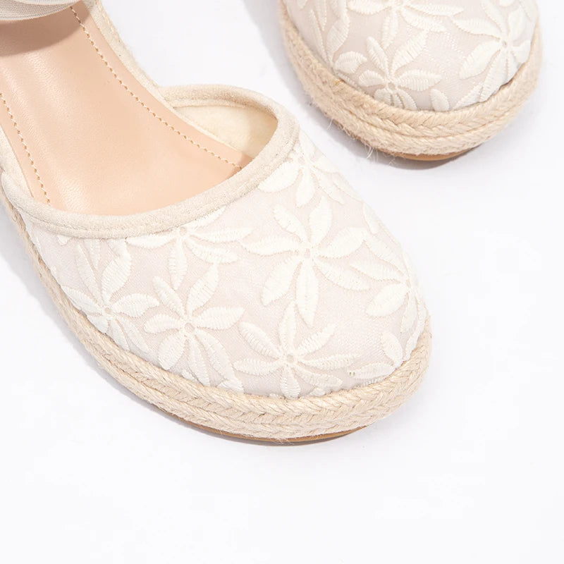 Fashion Walking Style Women's Lace up Height Increasing Sandals Closed Toe Wedge Sandals Sexy Lace up Thick Soled High Heels